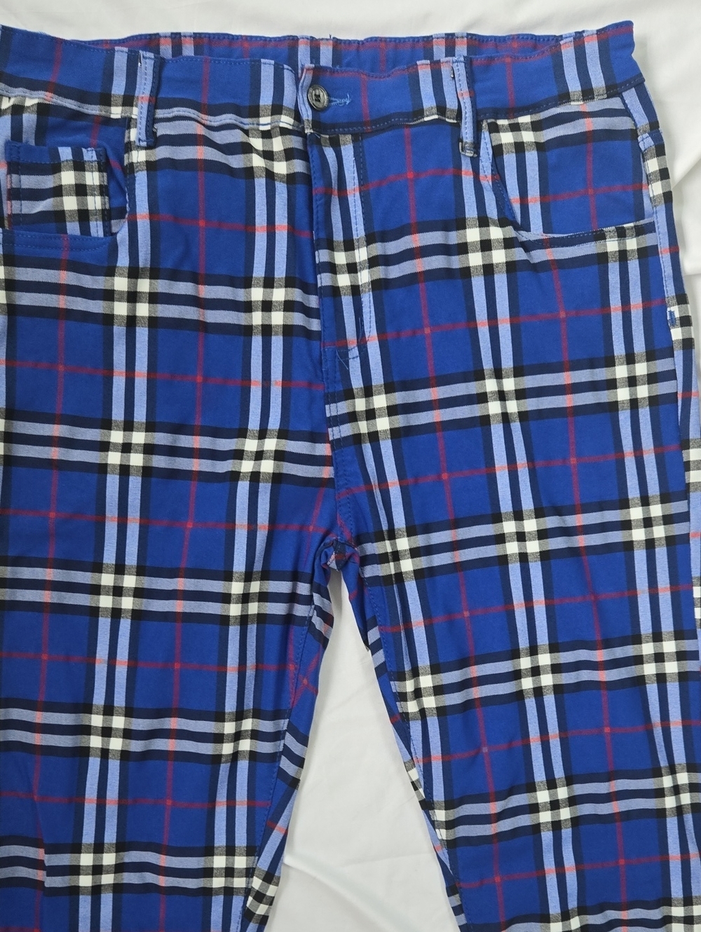 Men's Blue Checkered Pants, BURBERRY Style Pattern, Casual And Chic. - Picture 4 of 10